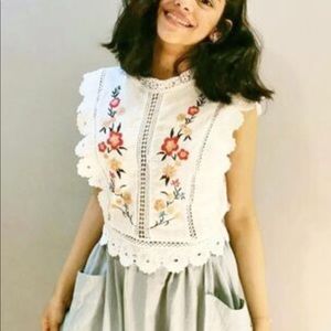 Mock Neck Guipure Lace Trim Embroidery Top